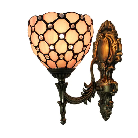 16cm Tiffany Stained Glass Beads Pink Lampshade Vintage Wall Sconce Light - CTL