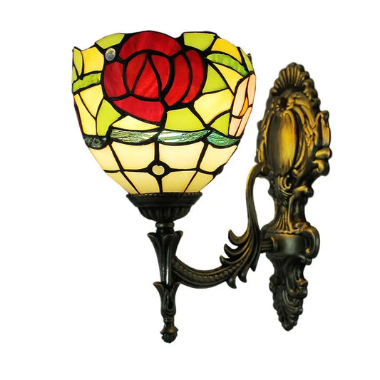 16cm Tiffany Stained Glass Rose Flower Lampshade Wall Sconces for Bedroom - CTL