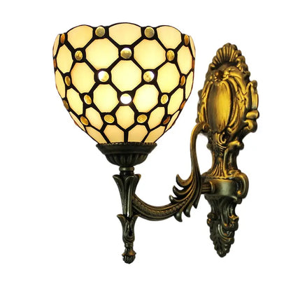 16cm Tiffany Vintage Sconces Stained Glass Beads Beige Lampshade Wall Lamp - CTL