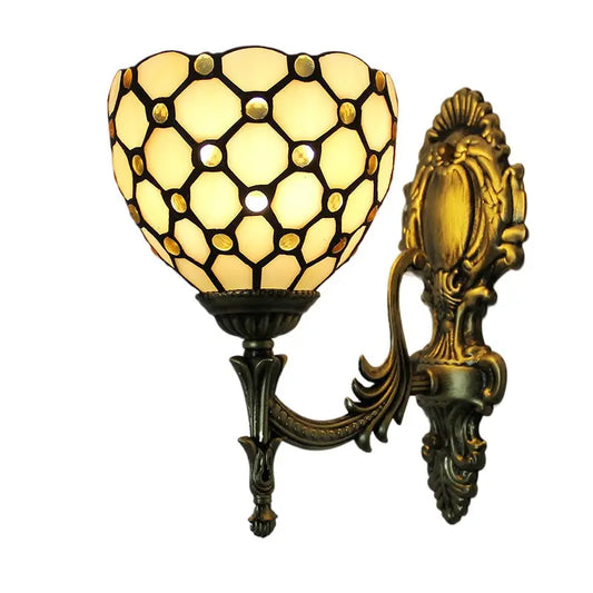 16cm Tiffany Vintage Sconces Stained Glass Beads Beige Lampshade Wall Lamp - CTL