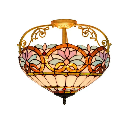 16inch Large Stained Glass Blue Lampshade Vintage Tiffany Ceiling Light - CTL