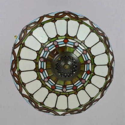 16inch Large Stained Glass Blue Lampshade Vintage Tiffany Ceiling Light - CTL