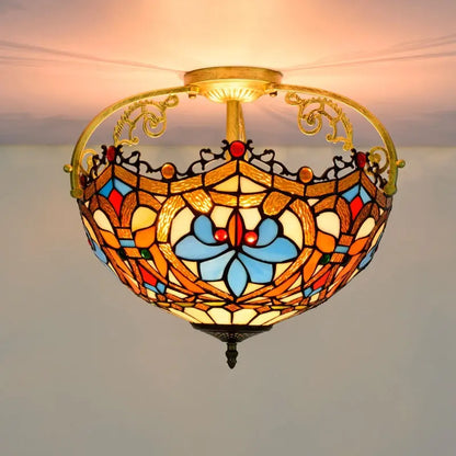 16inch Large Stained Glass Beads Flower Lampshade Vintage Tiffany Ceiling Light - CTL