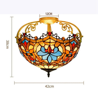 16inch Large Stained Glass Beads Flower Lampshade Vintage Tiffany Ceiling Light - CTL