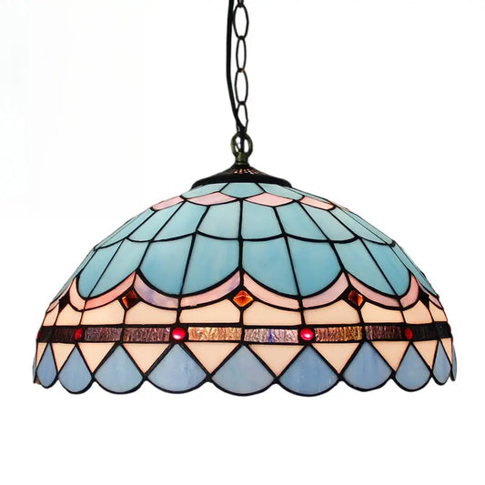 16inch 40cm Luxury Stained Glass Pastoral Sea Air Lampshade Vintage Tiffany Pendant Light - CTL