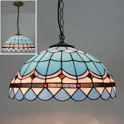 16inch 40cm Luxury Stained Glass Pastoral Sea Air Lampshade Vintage Tiffany Pendant Light - CTL