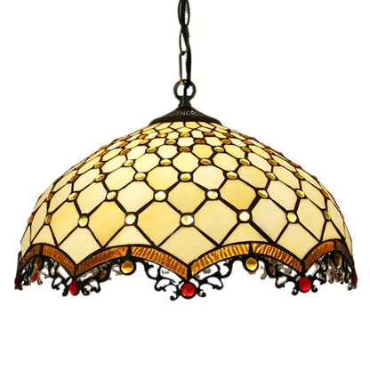 16inch 40cm Luxury Stained Glass Pearl Dragon Tail Lampshade Vintage Tiffany Pendant Light - CTL