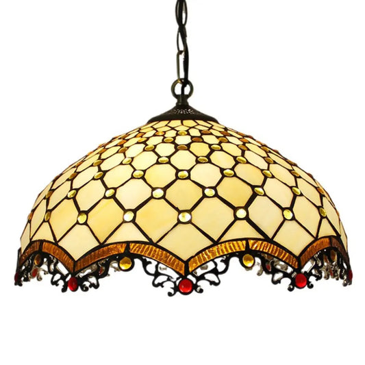 16inch 40cm Luxury Stained Glass Pearl Dragon Tail Lampshade Vintage Tiffany Pendant Light - CTL