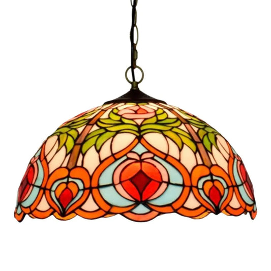 16inch 40cm Luxury Stained Glass Vintage Pastoral Peach Lampshade Tiffany Pendant Light - CTL