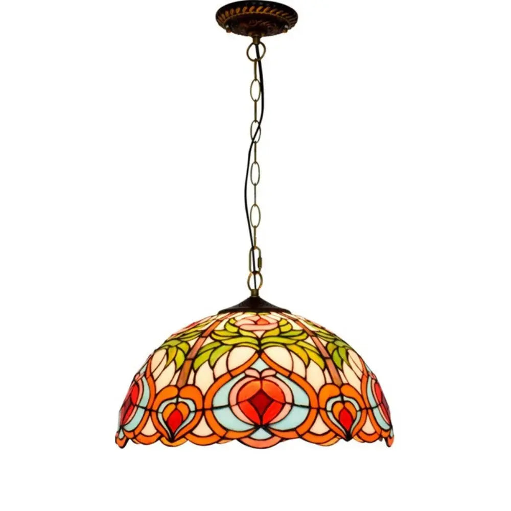 16inch 40cm Luxury Stained Glass Vintage Pastoral Peach Lampshade Tiffany Pendant Light - CTL