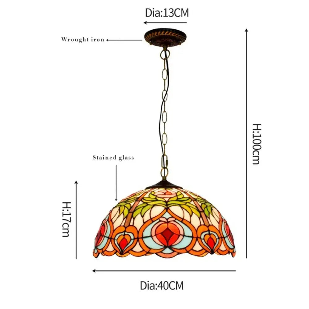 16inch 40cm Luxury Stained Glass Vintage Pastoral Peach Lampshade Tiffany Pendant Light - CTL