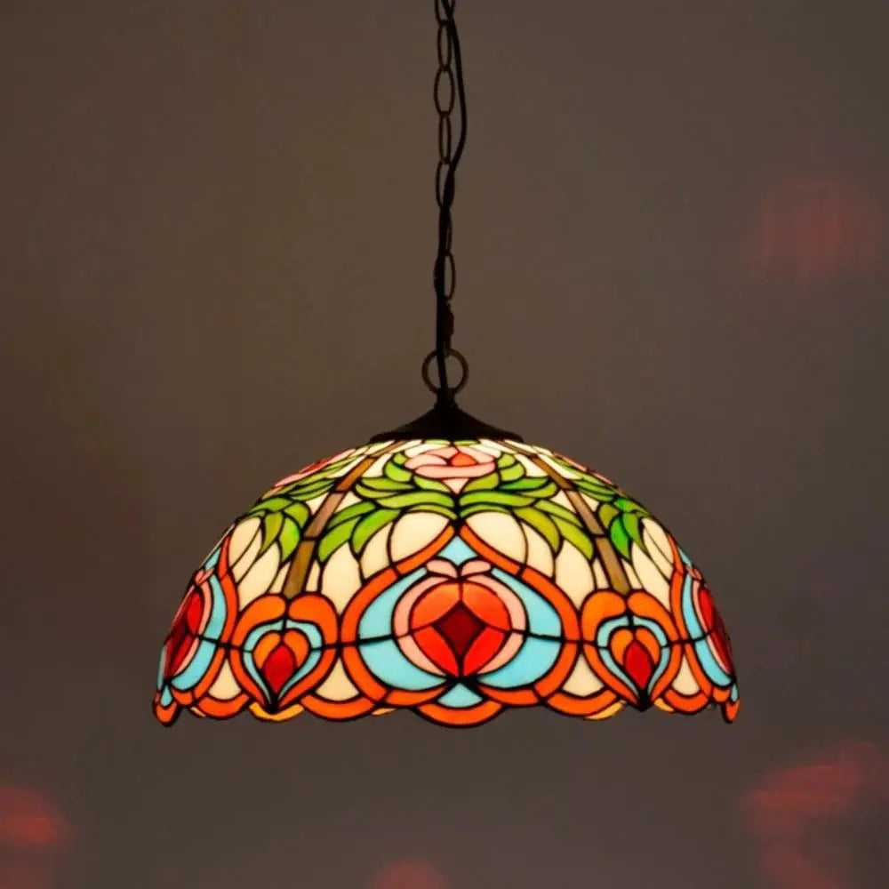 16inch 40cm Luxury Stained Glass Vintage Pastoral Peach Lampshade Tiffany Pendant Light - CTL