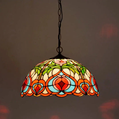16inch 40cm Luxury Stained Glass Vintage Pastoral Peach Lampshade Tiffany Pendant Light - CTL