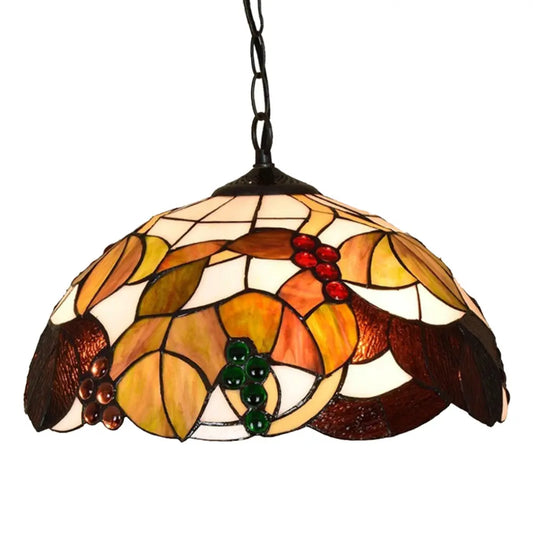 16inch 40cm Luxury Vintage Stained Glass Brown Grapes Lampshade Tiffany Pendant Light - CTL