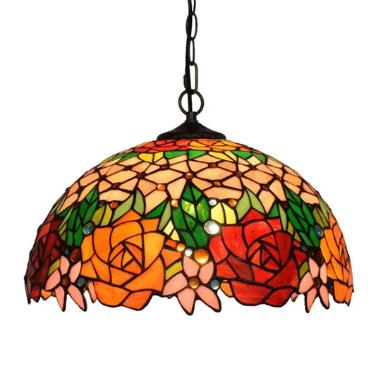 16inch Vintage Stained Glass Rose Lampshade Tiffany Style Pendant Light - CTL