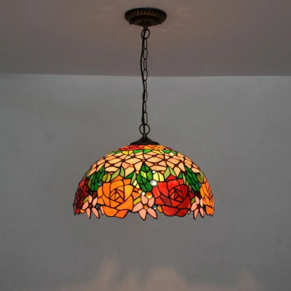 16inch Vintage Stained Glass Rose Lampshade Tiffany Style Pendant Light - CTL