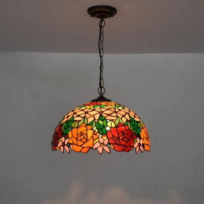 16inch Vintage Stained Glass Rose Lampshade Tiffany Style Pendant Light - CTL