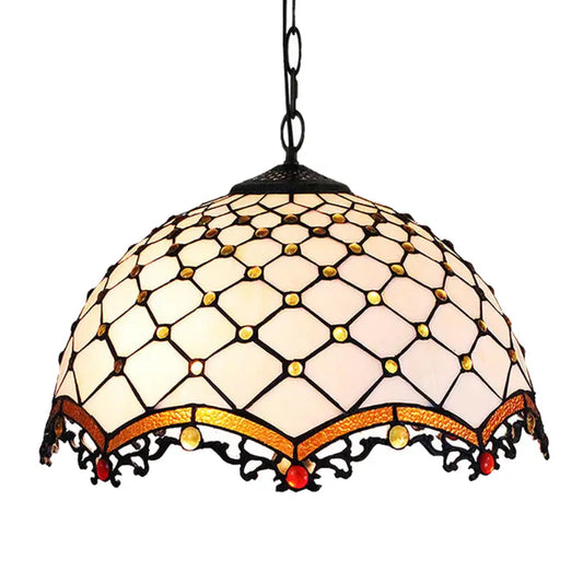 16inch 40cm Luxury Vintage Stained Glass White Beads Lampshade Tiffany Pendant Light - CTL