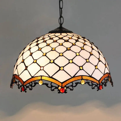 16inch 40cm Luxury Vintage Stained Glass White Beads Lampshade Tiffany Pendant Light - CTL