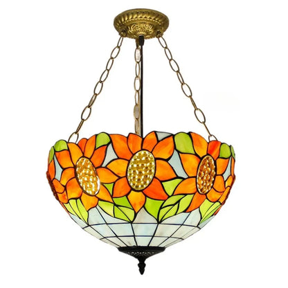 16inch 40cm Stained Glass Beads Sunflower Vintage Anti-chandelier Tiffany Pendant Light - CTL