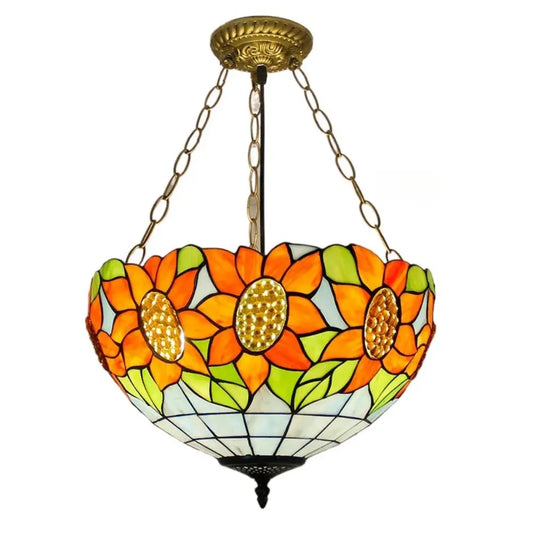 16inch 40cm Stained Glass Beads Sunflower Vintage Anti-chandelier Tiffany Pendant Light - CTL