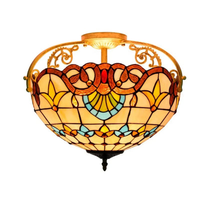 16inch Stained Glass Baroque Flower Lampshade Tiffany Ceiling Light - CTL