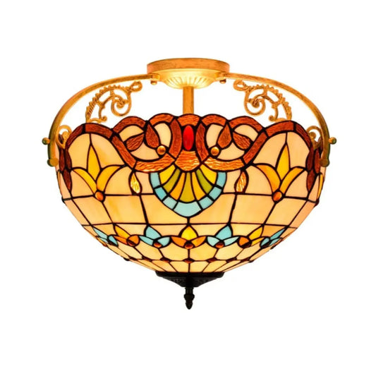16inch Stained Glass Baroque Flower Lampshade Tiffany Ceiling Light - CTL