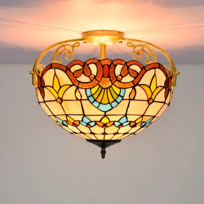 16inch Stained Glass Baroque Flower Lampshade Tiffany Ceiling Light - CTL