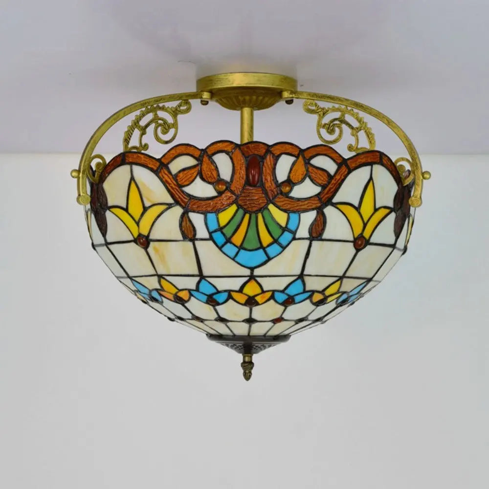 16inch Stained Glass Baroque Flower Lampshade Tiffany Ceiling Light - CTL