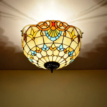 16inch Stained Glass Baroque Flower Lampshade Tiffany Ceiling Light - CTL
