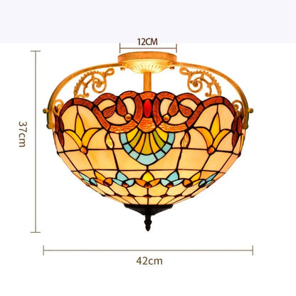 16inch Stained Glass Baroque Flower Lampshade Tiffany Ceiling Light - CTL