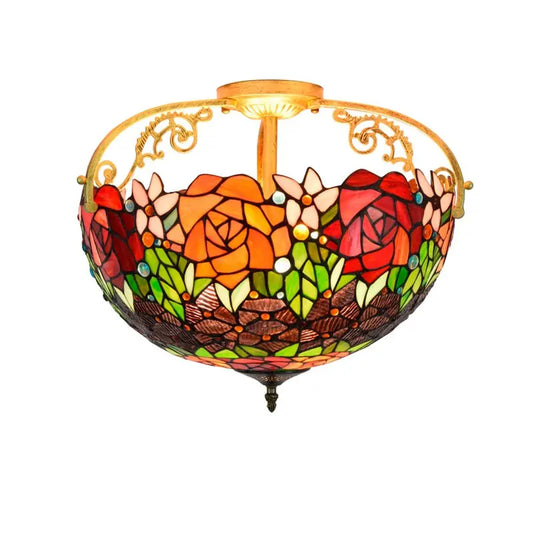 16inch Stained Glass Rose Lampshade Tiffany Ceiling Light - CTL