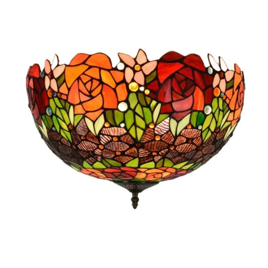 16inch Stained Glass Rose Flower Lampshade Tiffany Style Ceiling Light - CTL