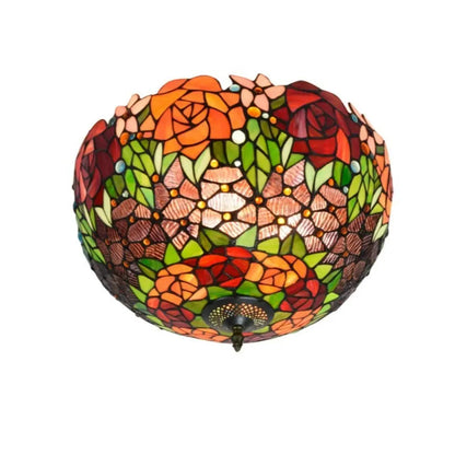 16inch Stained Glass Rose Flower Lampshade Tiffany Style Ceiling Light - CTL
