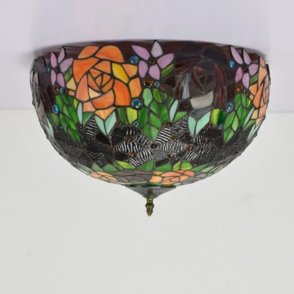 16inch Stained Glass Rose Flower Lampshade Tiffany Style Ceiling Light - CTL