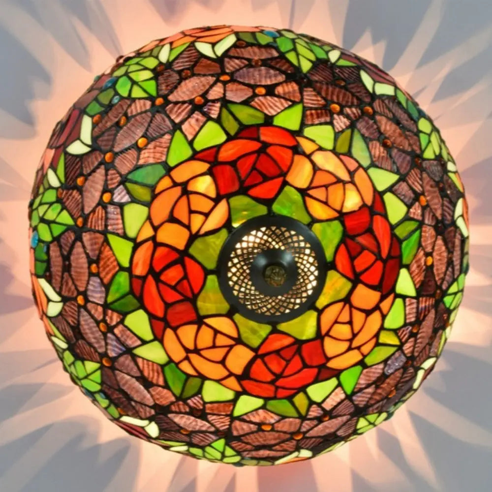 16inch Stained Glass Rose Flower Lampshade Tiffany Style Ceiling Light - CTL
