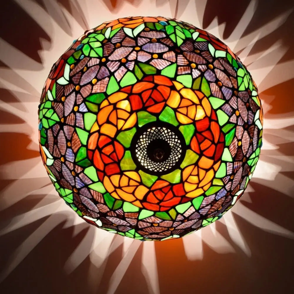 16inch Stained Glass Rose Flower Lampshade Tiffany Style Ceiling Light - CTL