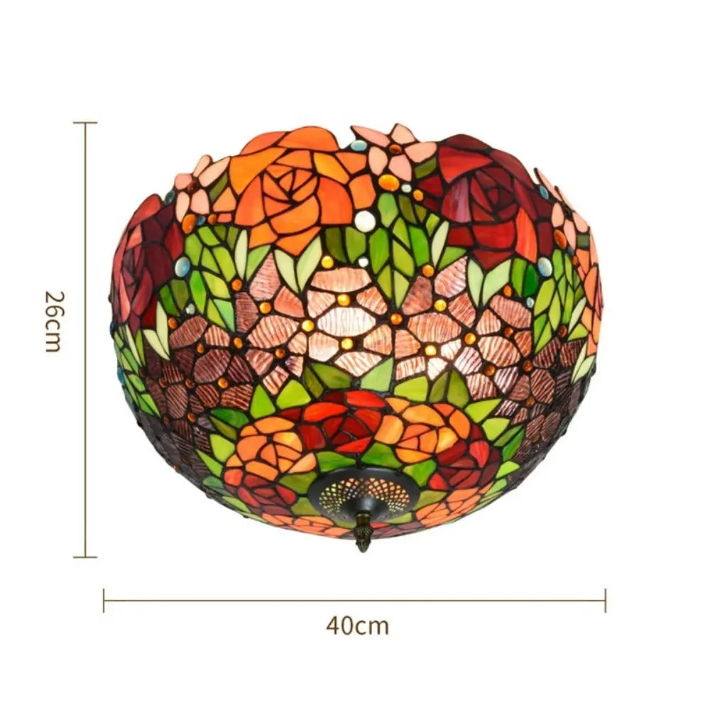 16inch Stained Glass Rose Flower Lampshade Tiffany Style Ceiling Light - CTL
