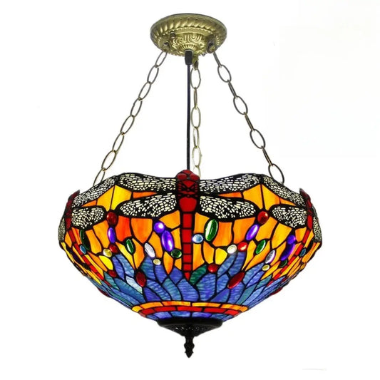 16inch 40cm Stained Glass Blue Dragonfly Vintage Anti-chandelier Tiffany Pendant Light - CTL