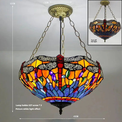 16inch 40cm Stained Glass Blue Dragonfly Vintage Anti-chandelier Tiffany Pendant Light - CTL