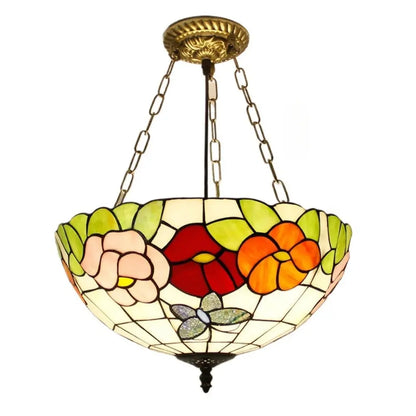 16inch 40cm Stained Glass Butterfly Flower Vintage Anti-chandelier Tiffany Pendant Light - CTL