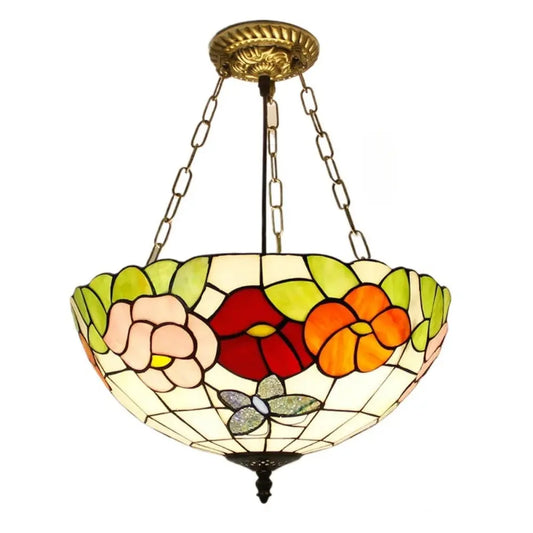 16inch 40cm Stained Glass Butterfly Flower Vintage Anti-chandelier Tiffany Pendant Light - CTL