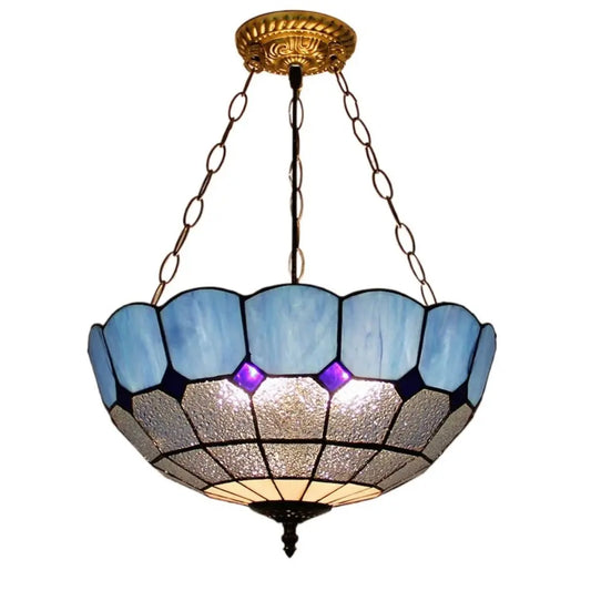 16inch 40cm Stained Glass Diamond Blue Vintage Anti-chandelier Tiffany Pendant Light - CTL