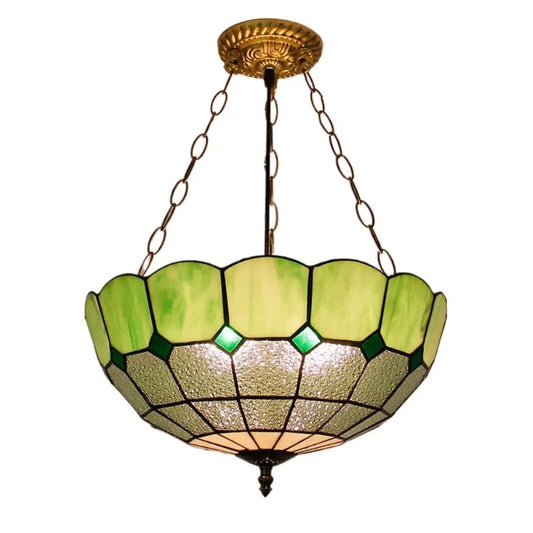 16inch 40cm Stained Glass Diamond Green Vintage Anti-chandelier Tiffany Pendant Light - CTL