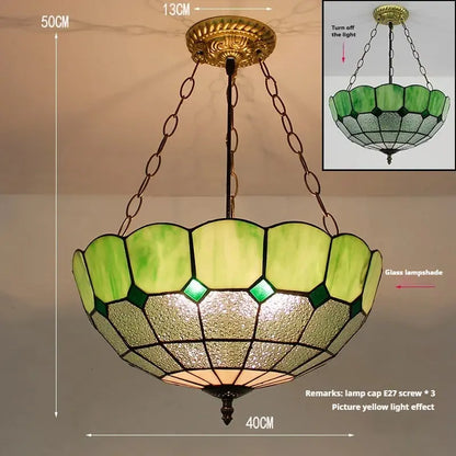 16inch 40cm Stained Glass Diamond Green Vintage Anti-chandelier Tiffany Pendant Light - CTL