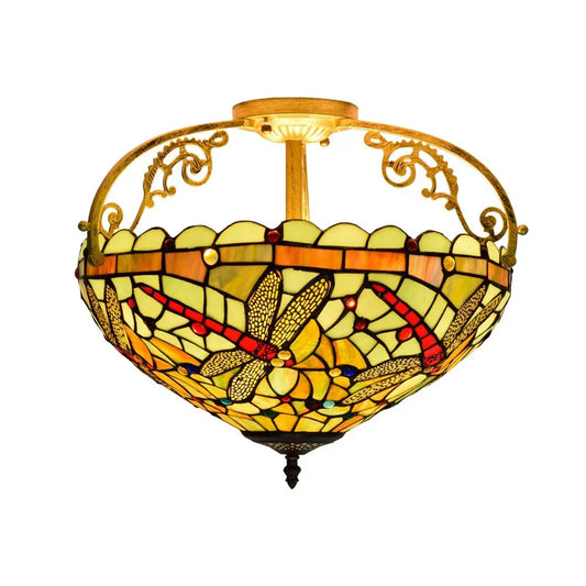 16inch Stained Glass Dragonfly Lampshade Tiffany Ceiling Light - CTL