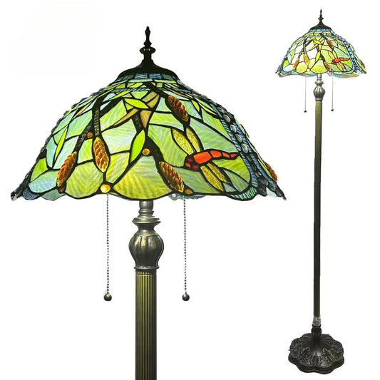 16inch 40cm Green Dragonfly Tiffany Lamp Stained Glass Grain Lampshade Standing Light - CTL