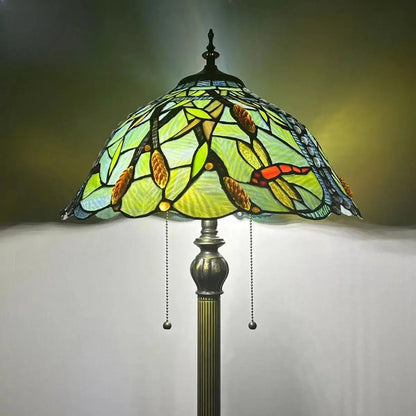 16inch 40cm Green Dragonfly Tiffany Lamp Stained Glass Grain Lampshade Standing Light - CTL
