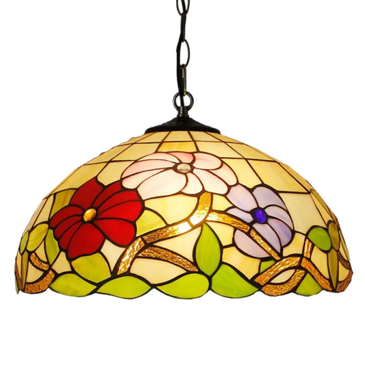 16inch 40cm Stained Glass Floral Lampshade Vintage Tiffany Pendant Light - CTL