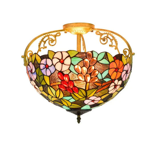 16inch Stained Glass Flower Lampshade Vintage Tiffany Ceiling Light - CTL